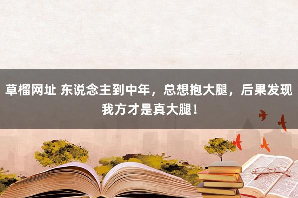 草榴网址 东说念主到中年，总想抱大腿，后果发现我方才是真大腿！